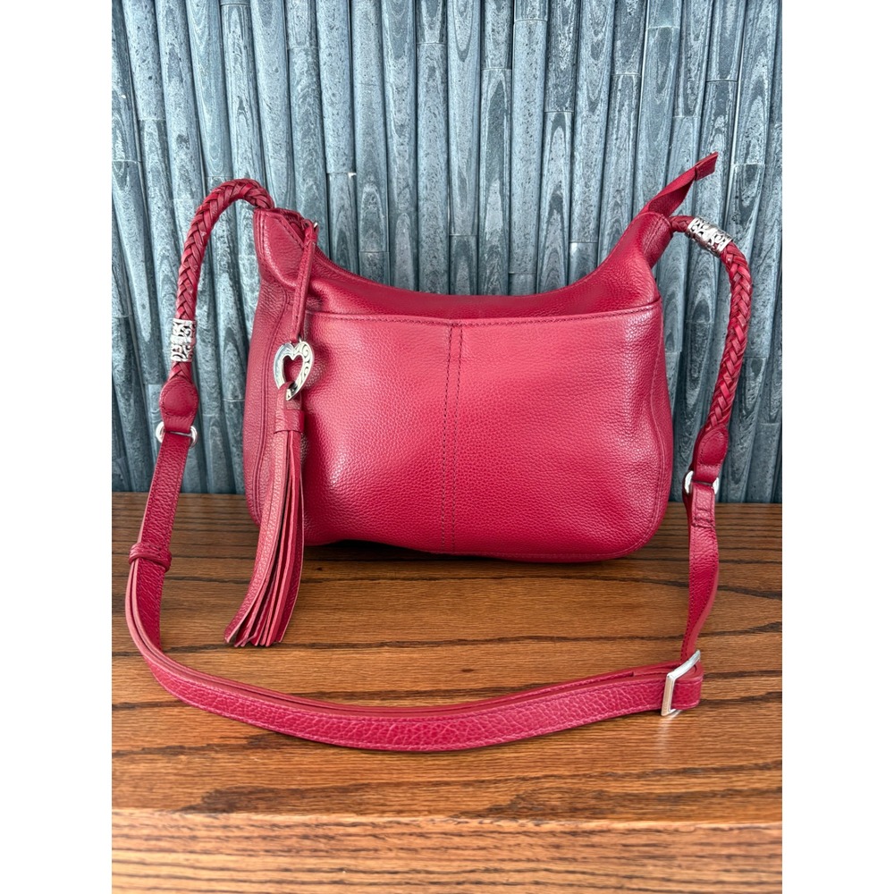 Brighton Barbados Red Pebbled Leather Crossbody Bag Heart Charm H733004